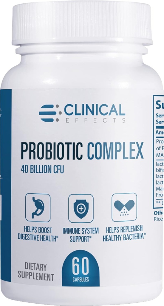 临床效果 Probiotic Complex - Gut Health Probiotics for Men and Men - 6 支持消化和整体健康的关键有机Probiotic 草条 - 60 Vegie Probiotic Capsules - 在美国制造