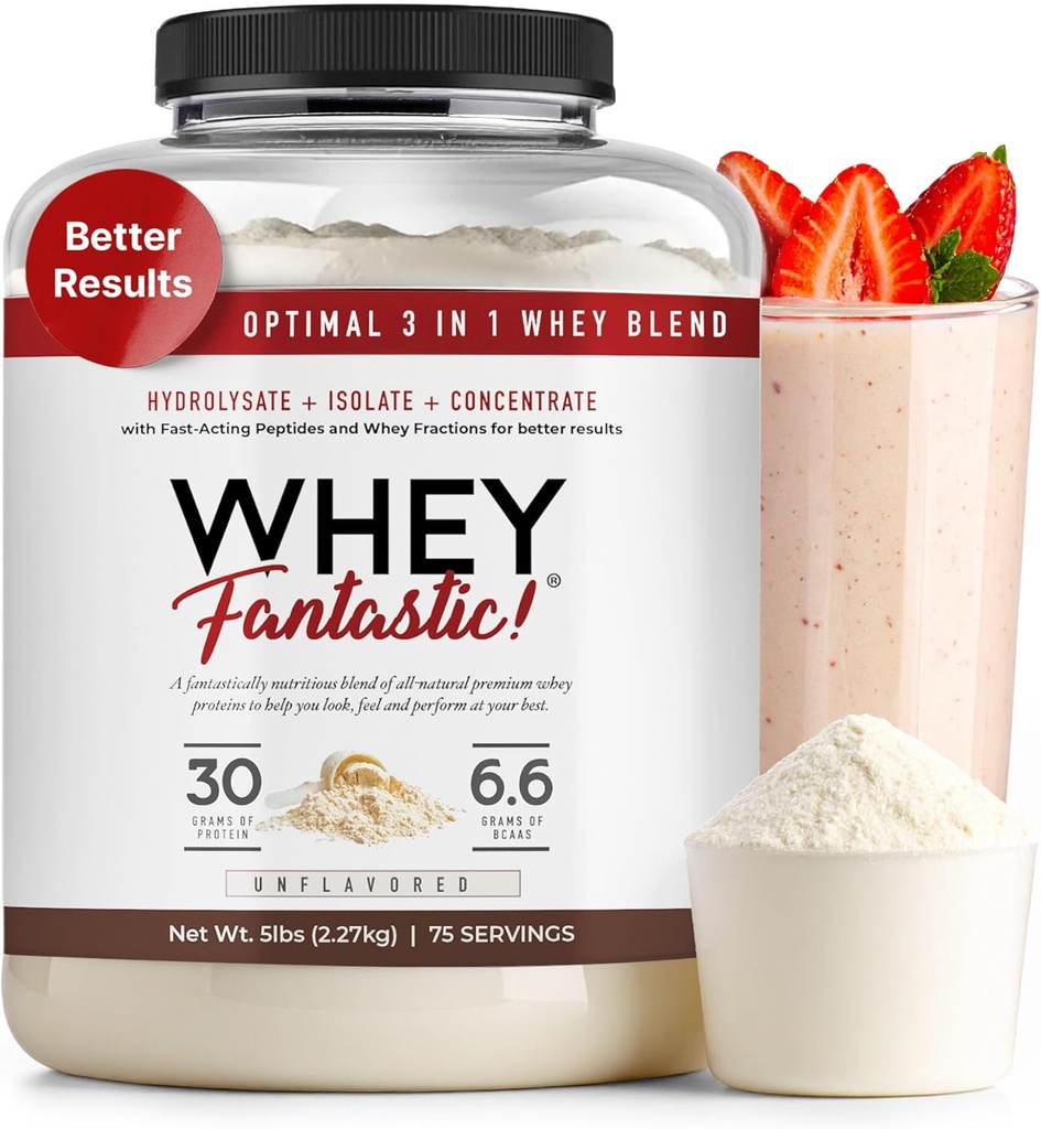 3-in-1 Whei蛋白粉 5lb – 30g 从Whey Hydrolysate , 孤立和集中 – 非GMO,无豆,无糖 – 63名服务员