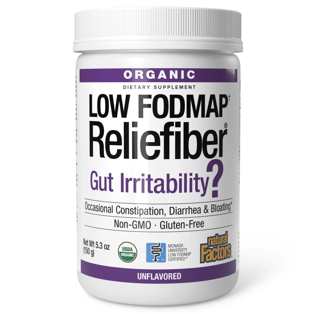 有机低FODMAP Reliefiber Powder - 有饮食和溶性纤维的消化性健康支持补充剂 - Gut健康支持援助 Mild Bloating - 不受欢迎,150克(30种服务)