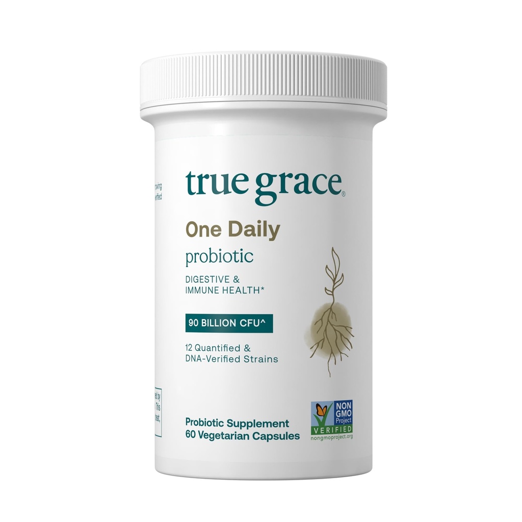 True Grace One Daily Probiotic - 60 Vegetarian Capsules - 90亿 CMU - Gut, 消化和免疫健康支持与预生纤维 - Gluten & Soy Free - 60 服务