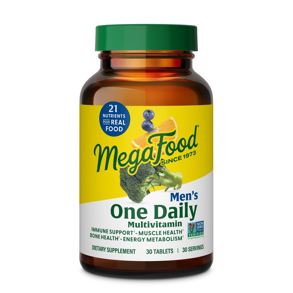 MegaFood One Daily Mens Multivitamins - Multivitamin for Men - Vitamin C, Vitamin D3 & Vitamin B12 - Muscle, Energy Metabolism & Immune Support - Vegetarian, Gluten Free - 30 Tablets, 30 Servings