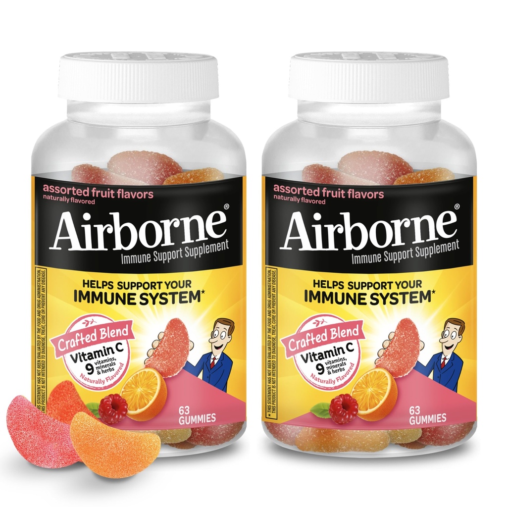 空降750mg 成人维生素C Gummys, 具有强抗氧化剂的免疫支持Gummys VIT C & E, 咖啡因免费 - 2x63ct瓶(42架), 各种水果火焰