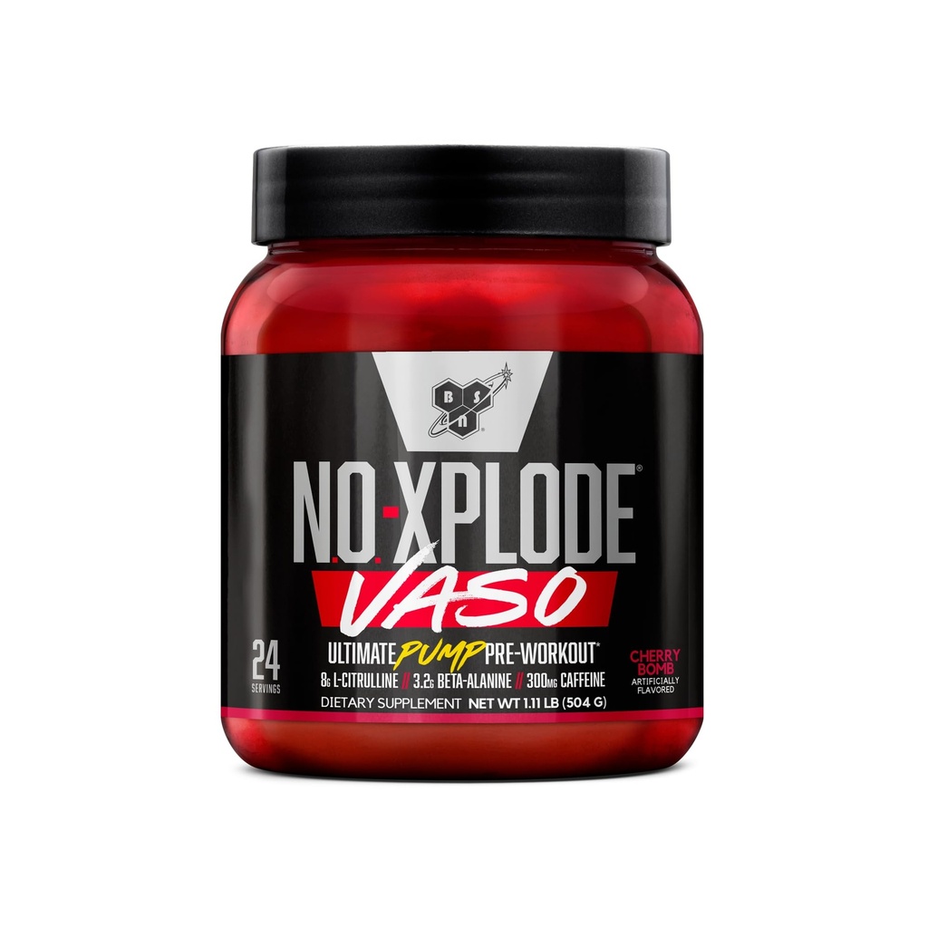 BSN N.O.-XPLODE Vaso Pre Workout Power 配有8g的L-Citrulline和3.2g的Beta-Alanine和能量,Flavor:樱桃炸弹,24架服务