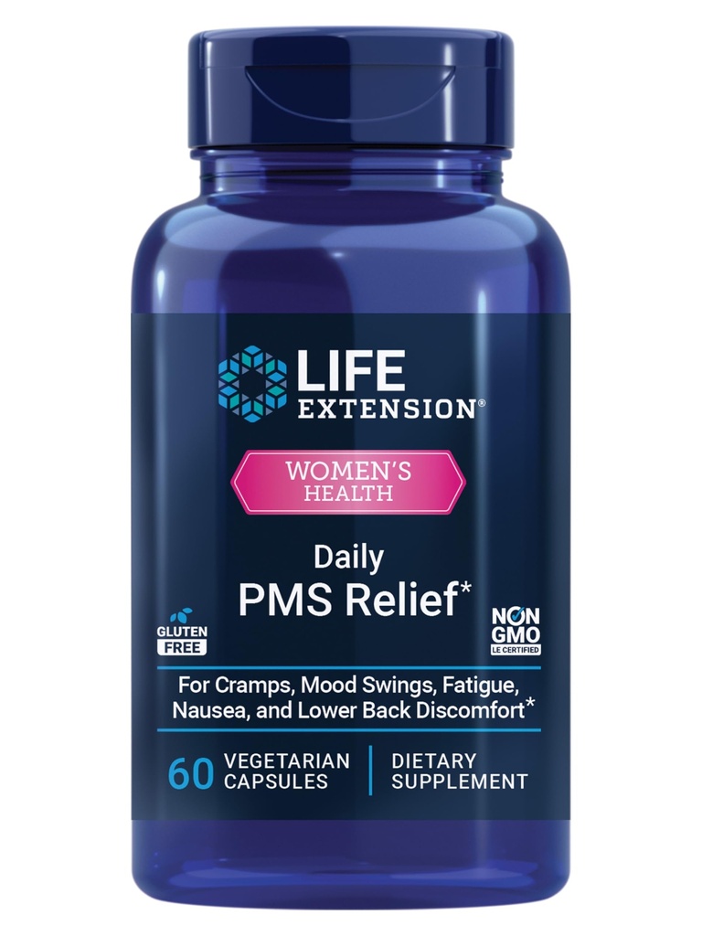 生活延长日 PMS Relief, Menstrual Comfort Supplement, PMS相关 Crumps, 下背不适, Mood, 姜, 镁, B6, 无胶, 非GMO, 60 Capsules