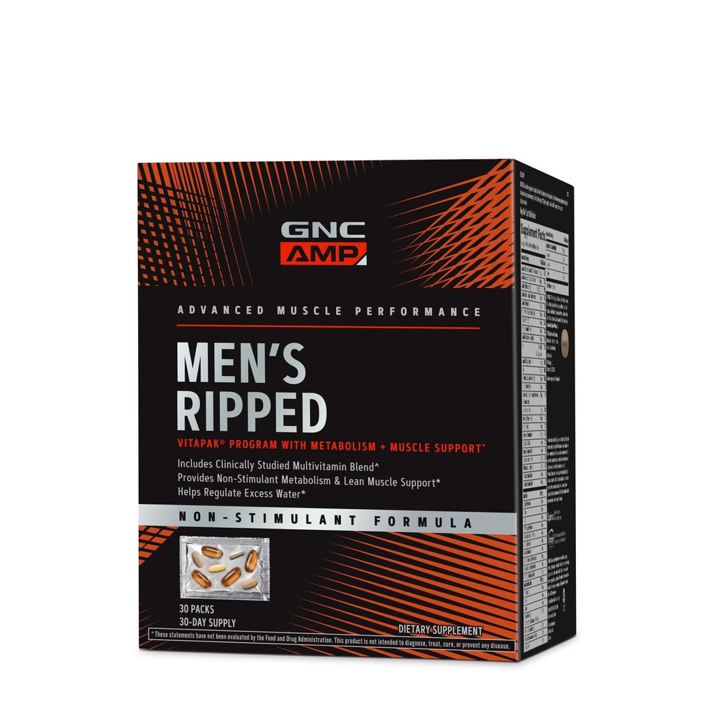 GNC Men's ripped 临床研究 多维特敏混合剂, 精益肌肉支持, 非兴奋剂公式, 30 services