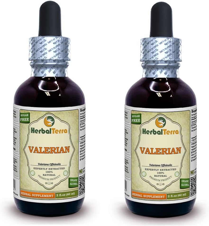 瓦列里安(Valeriana officinalis) 丁香,有机干根液体提取物(Brand name:Herbalterra, Proudly made in USA) 2x2 fl.oz (2x60 ml)
