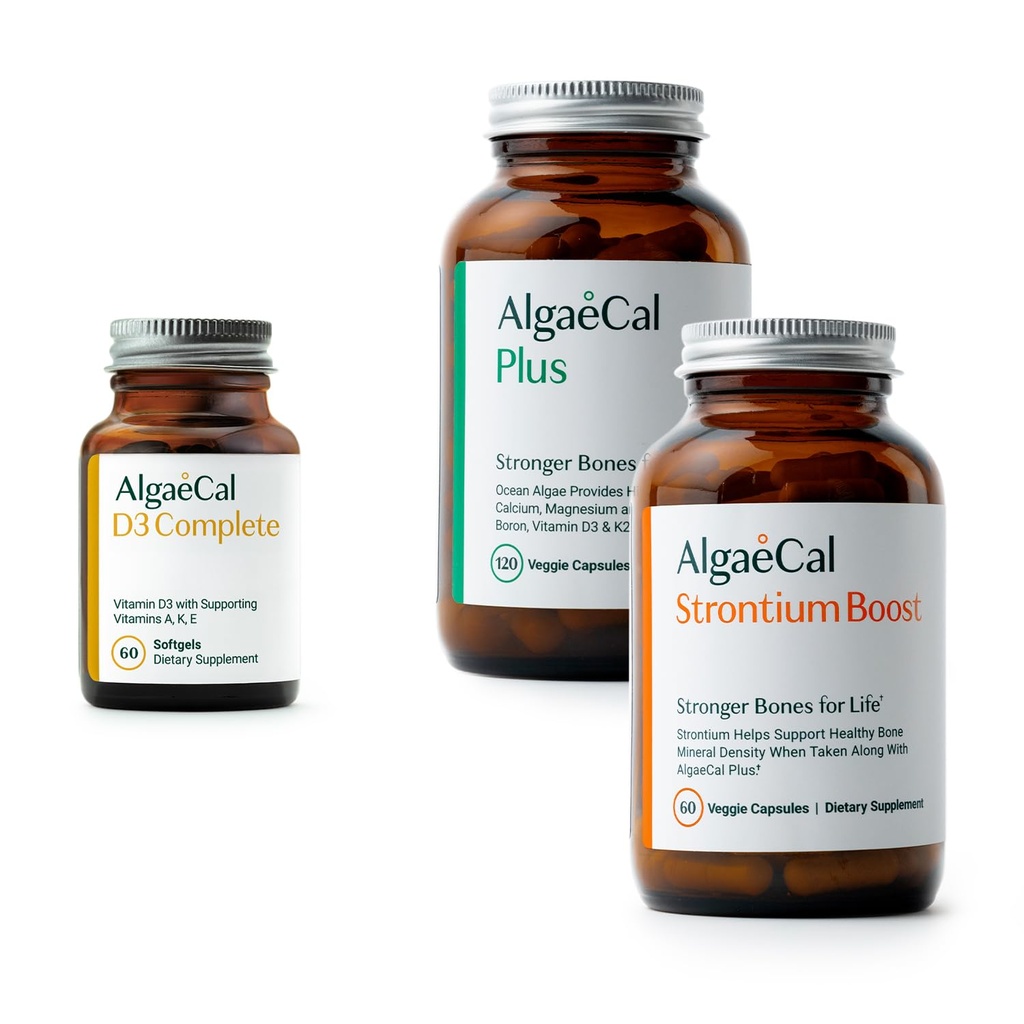 ALGAECAL 骨质健康包 - D3 完成(1 000 IU) + K2,维生素E,维生素A和植物基钙 临床支持提高骨质密度