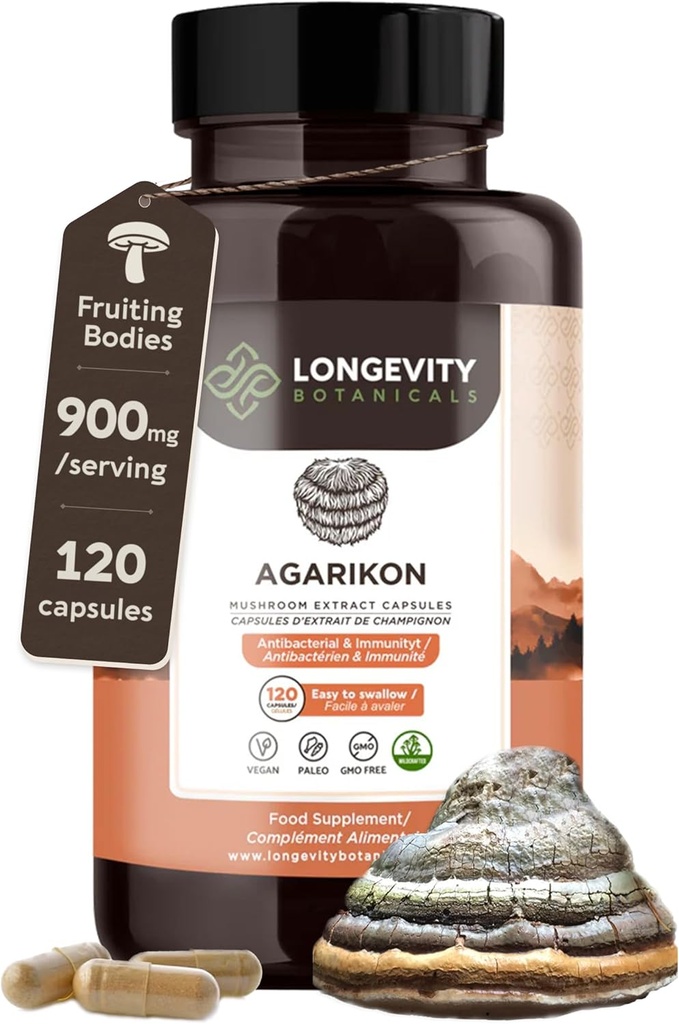 Agarikon蘑菇提取器(120) 集中10:1 比例 100% 果实机构 100% 免责和呼吸支持Laricifomes Officinalis 补充