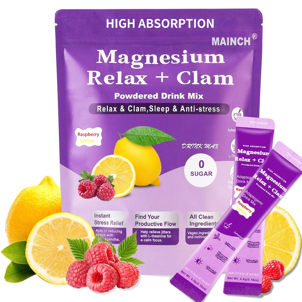 Calm Magnesium Powder,Natural Calm Powdered Drink,Cortisol Drink Mix for L-Theanine,Ashwagandha,Magnesium Glycinate,Anti-Stress Drink Mix Powder,Ashwagandha Supplements for Relaxation Sleep-20 Packet