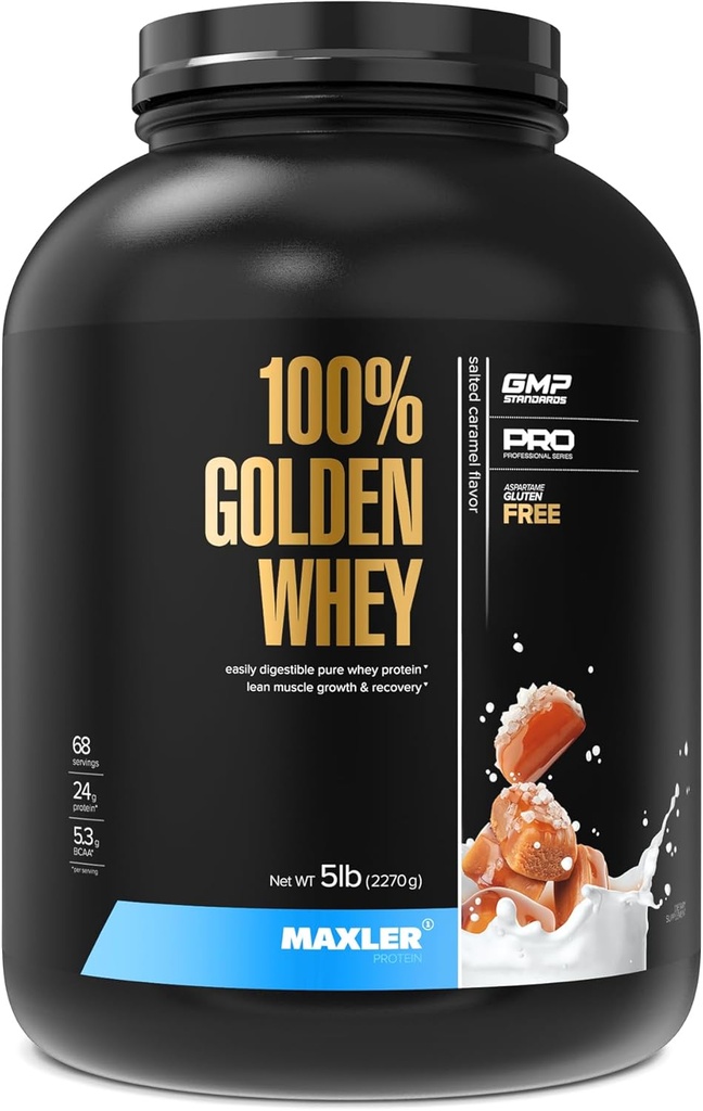 Maxler 100% Golden Whei蛋白 - 每服24g蛋白 - Premium Whey蛋白粉用于前期工作 - 快速吸附Whey 集中,隔离和水解混合剂 - 盐焦糖 5 lb