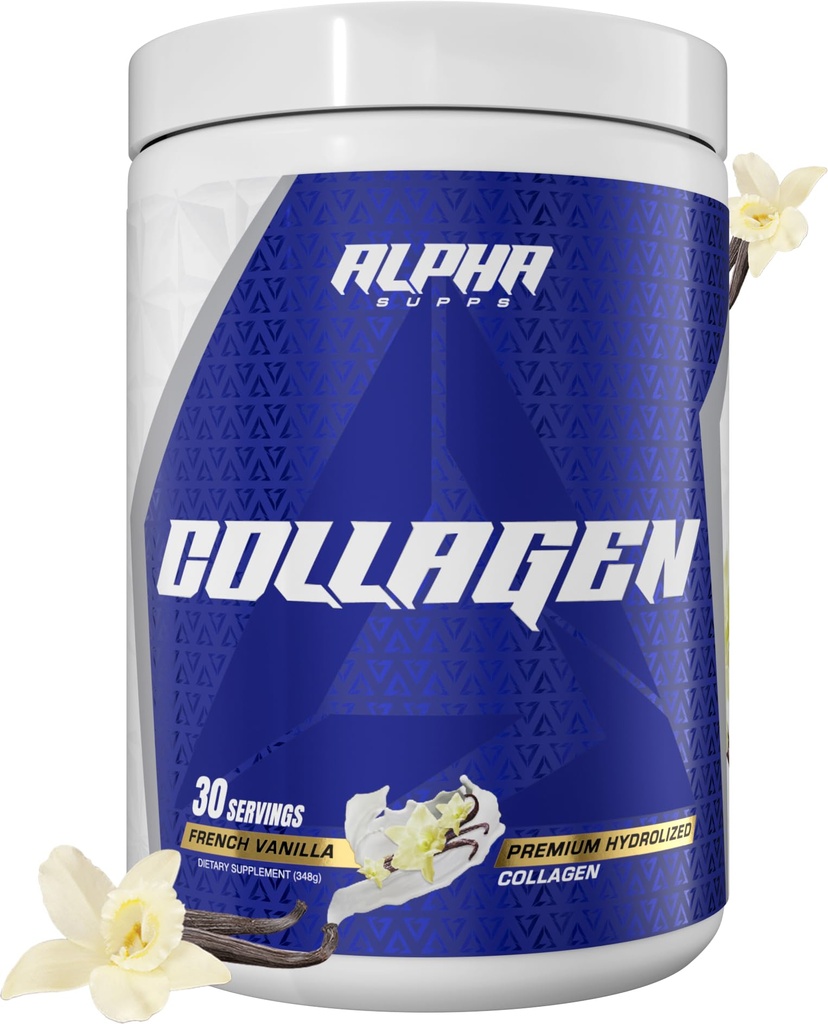 Alpha Supps Premium Hydrlyz Collagen 蛋白粉 - Collagen Peptides 具有消化酶的男女补充剂 - 30 services (法語:Vanilla)