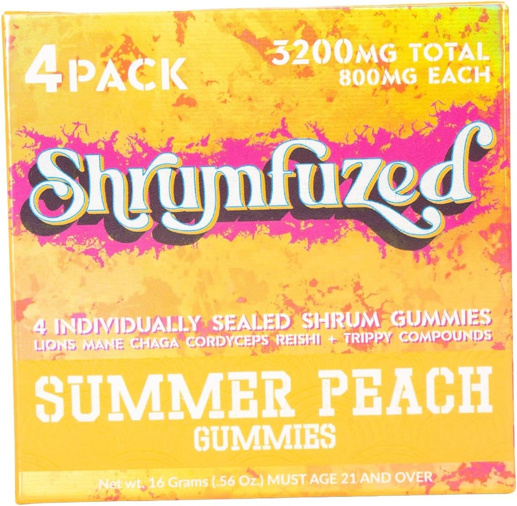 独家Nootropic Gummy 3200mg - 狮子的马内,雷希,查加,和科迪塞普 Nootropic Tripee Mushroom Blend(4,夏桃)