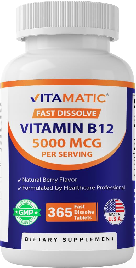 维生素B125,000 mcg — 365 快溶片 Berry Flavor — 支持能源生产和神经系统健康 — 非GMO, Gluten-Free