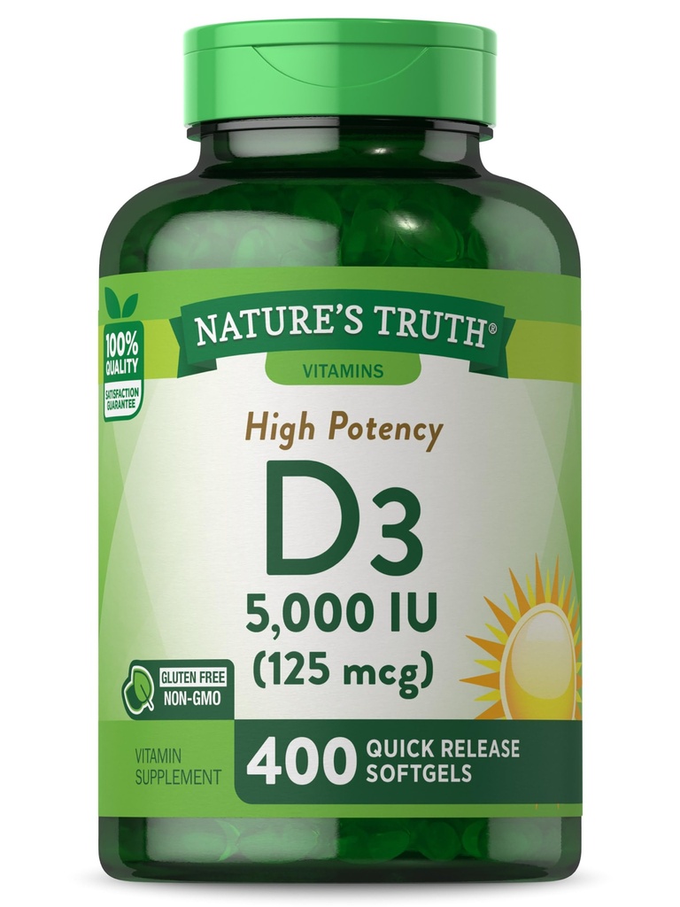大自然的真理维生素D35000 IU软胶QQQ400 Counter QQ 高概率QX Non-GMO & Gluten Free Supplement