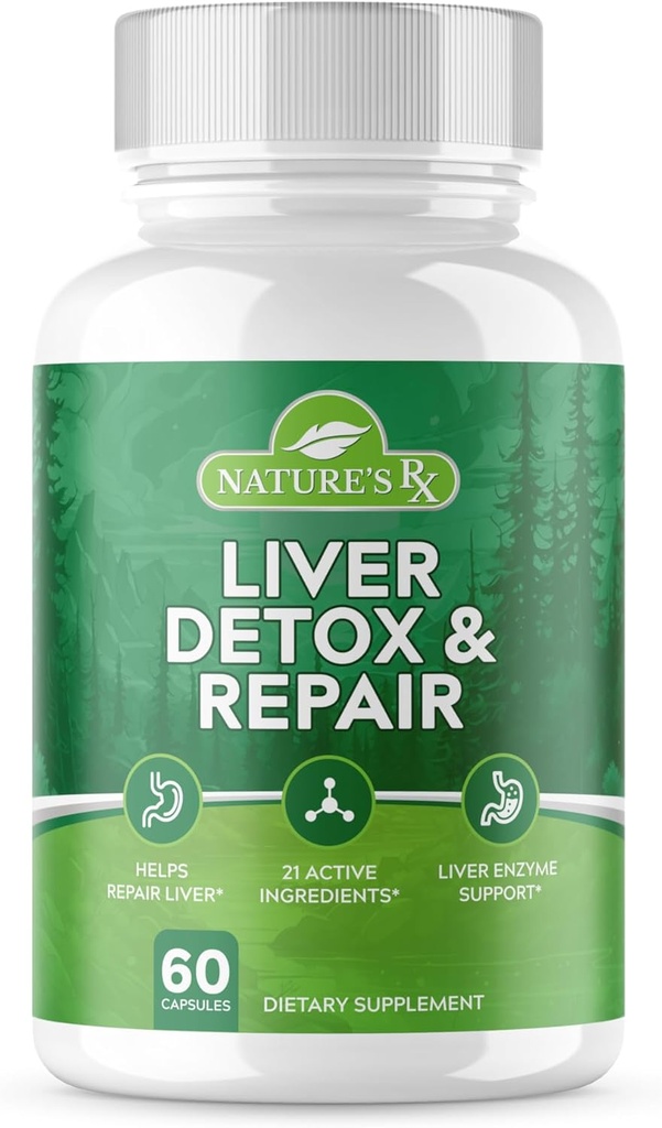Nature的RX #1 RATED Premium Liver cleanse & Detox 优化Liver功能,修复Liver Enzymes QQ 超剂量公式 w/ 21 强力成份 QQ 3 党试 + 美制 - 60 Capsules