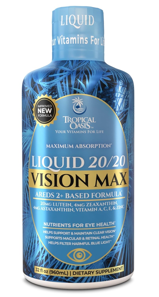 液态20/20 愿景 - 眼维生素公式 w/20mg Lutein, 4mg Zeaxanthin, 4mg Astaxanthin for Vision Support – Max 吸收 - 大口味和无药丸到燕子 - 32 Servi, 32oz