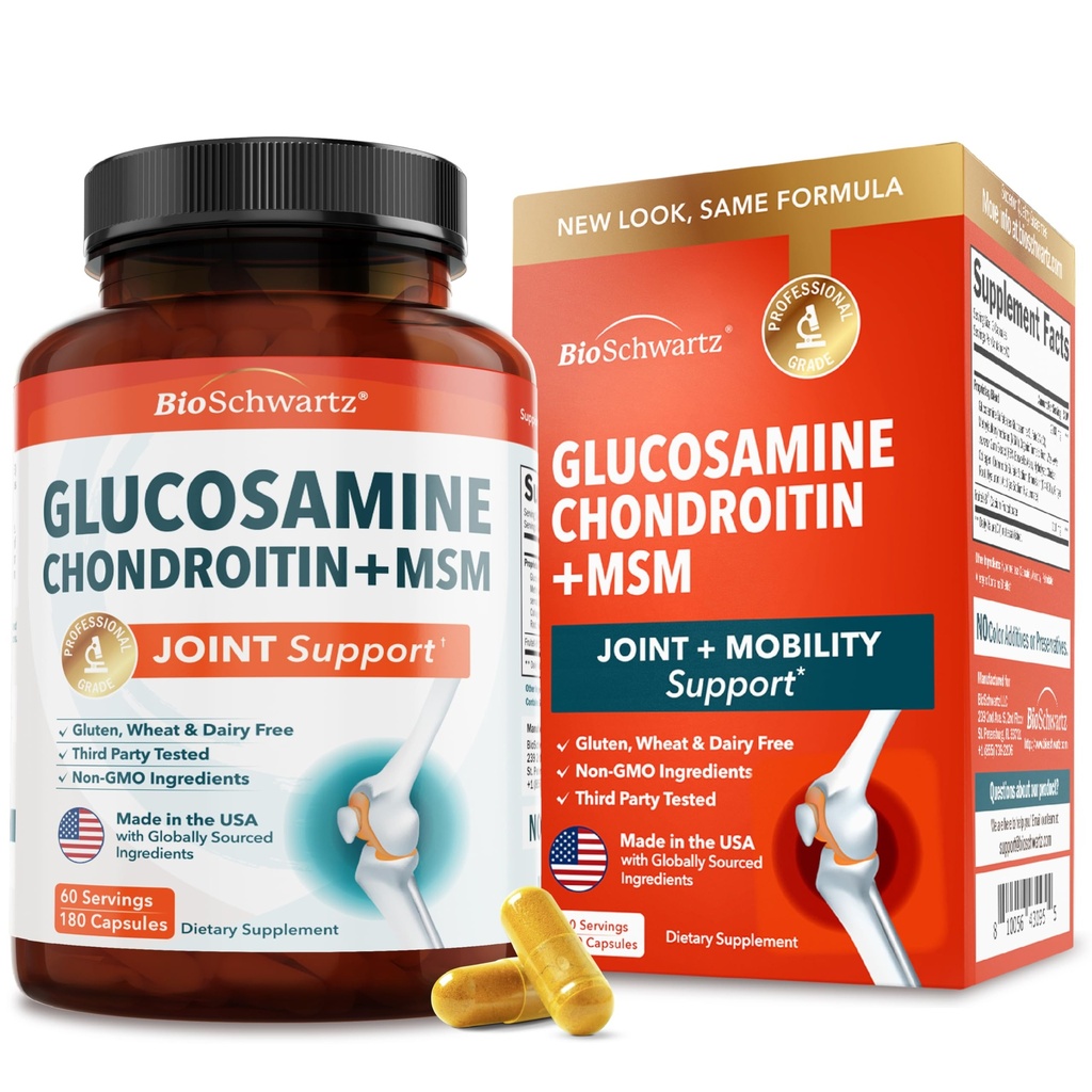 Glucosamine Chondroitin MSM 联合支持补编 - Collagen Peptides, Turmeric and Ginger, Hyaluronic Acid, Glucosamine Chondroitin Sulfate for Joint Comfort - Gluten Free, NGMO, 180 Capsules