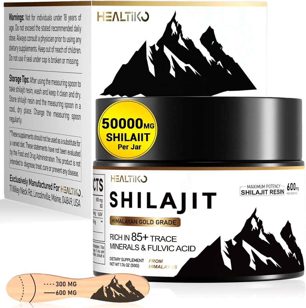 Shilajit Resin,喜马拉雅省Shilajit有机-600mg Potency Gold级,85+痕量矿物和富尔维奇酸的男女Shilajit,用于能源、豁免和力量,83个服务(50g)