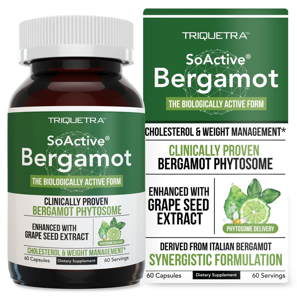 SoActive Bergamot: 2.5X 更有效,意大利 Citrus Bergamot Phytosome - 临床验证 QQ 用葡萄种子提取增强 - 支持胆固醇和重量管理(60 Capsules)