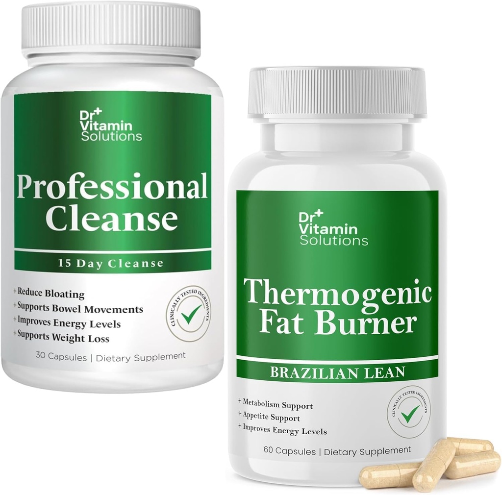 DR VITAMIN SOLUTIONS 专业戒毒清洁剂和热致性脂肪燃烧剂包 -- -- 15天的体重管理清洁剂、Gut保健和Bloating Relief -- -- 每人2包