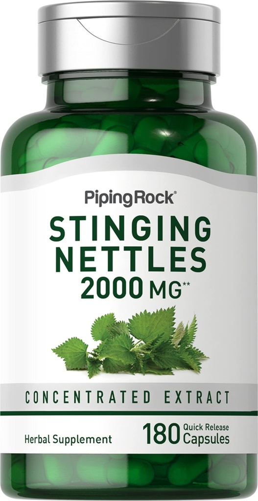 Piping Rock Stingtle Nettle Capsules 2000 mg + 180 Pills 聚焦叶片提取 → Non-GMO & Gluten 免费草药补充品