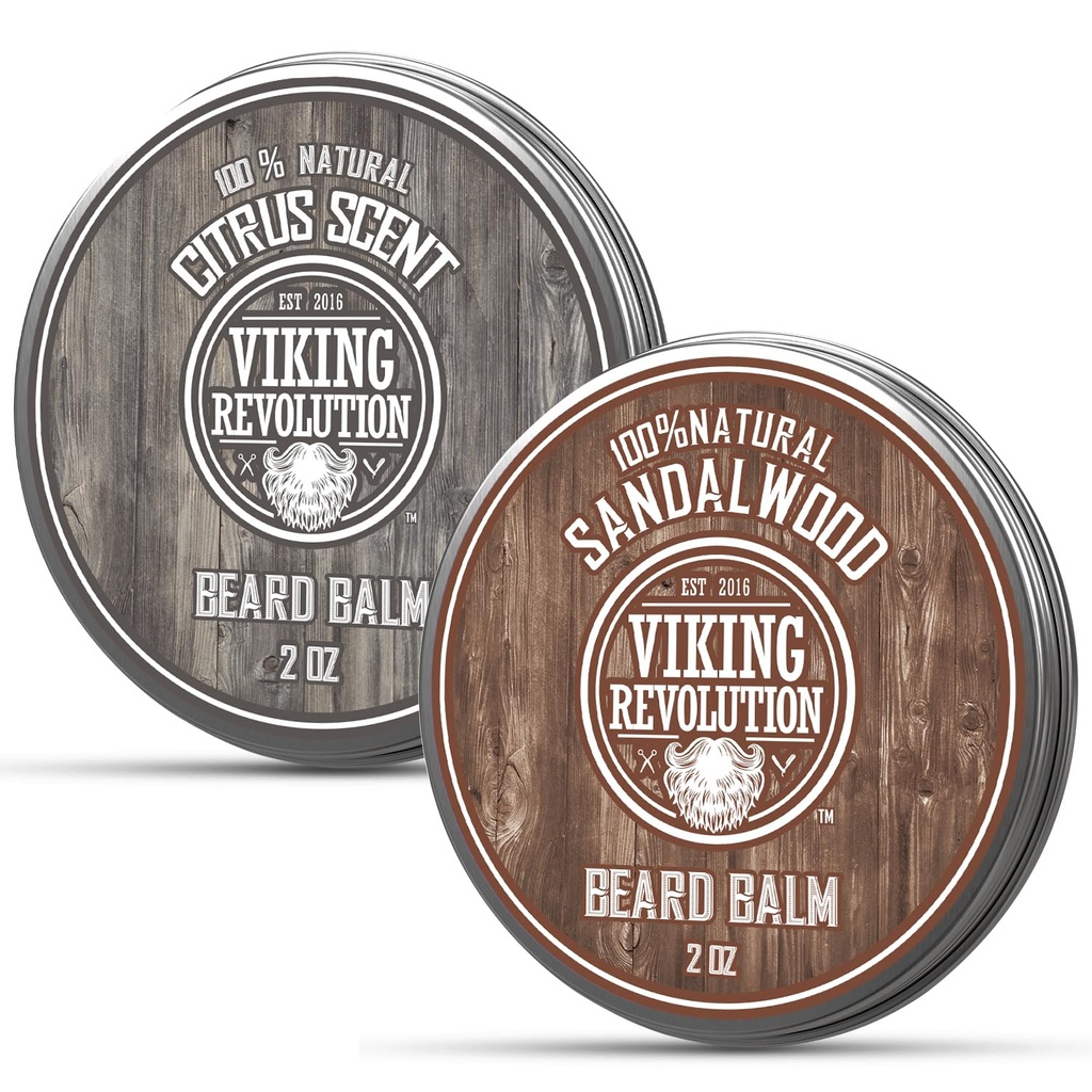 维京革命 Citrus and Sandalwood Beard Balm - 与Argan Oil的奶油,与Jojoba Oil的柔软剂,与Beswax的摩擦剂 - 与Mango Butter的男子蜡(2oz,2 Pack)