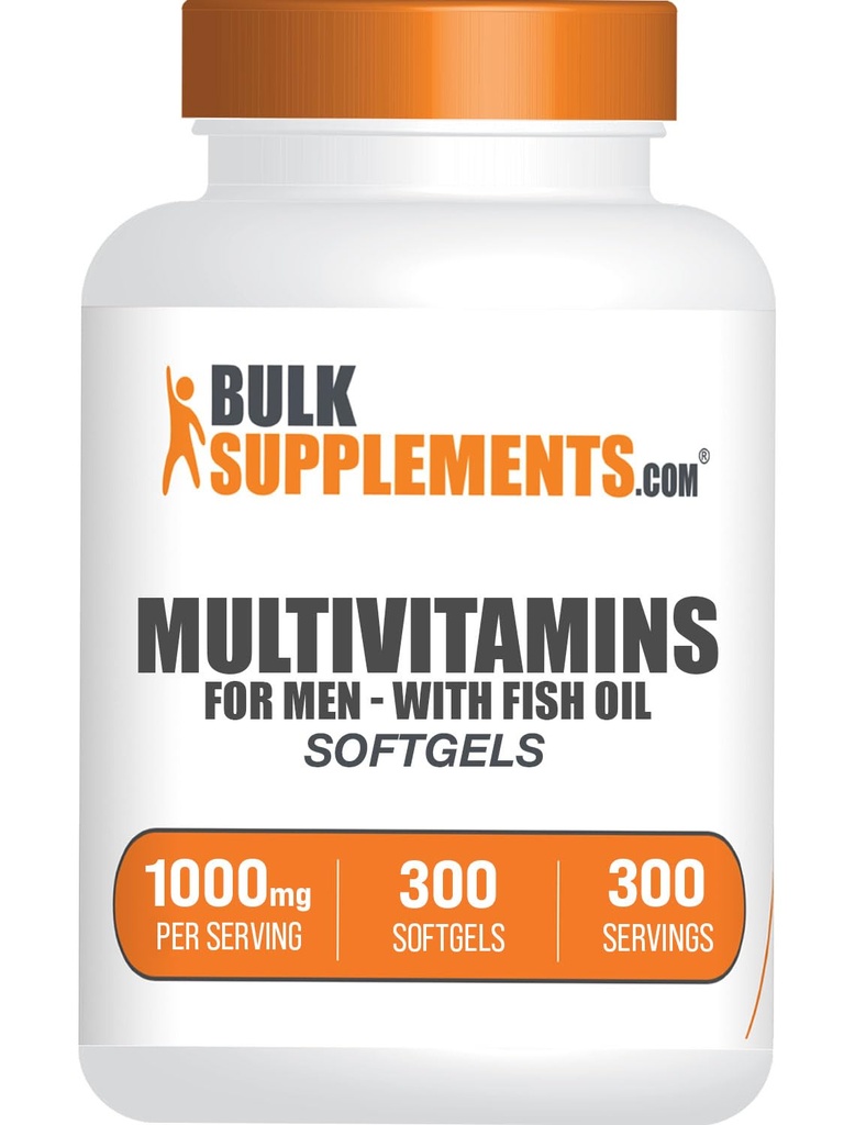BulkSupplements.com Multivitamin for Men Softgels - Daily Multivitamin Supplement, Multimineral for Men with Fish Oil - Gluten Free, 1 Softgel per Serving (1000mg), 300 Count (Pack of 1)