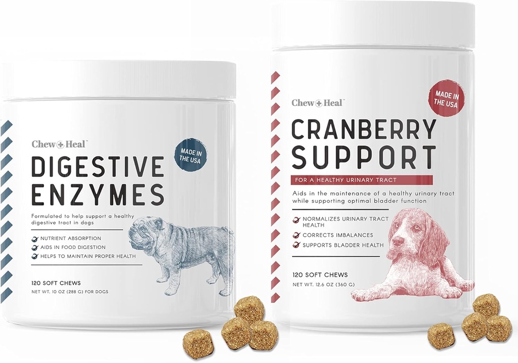 消化酶和亲生药以及Cranberry UTI 对狗的支持 -- -- 支持健康消化剂,帮助营养吸收 -- -- 健康泌尿剂和Bladder功能 -- -- 120个软嚼