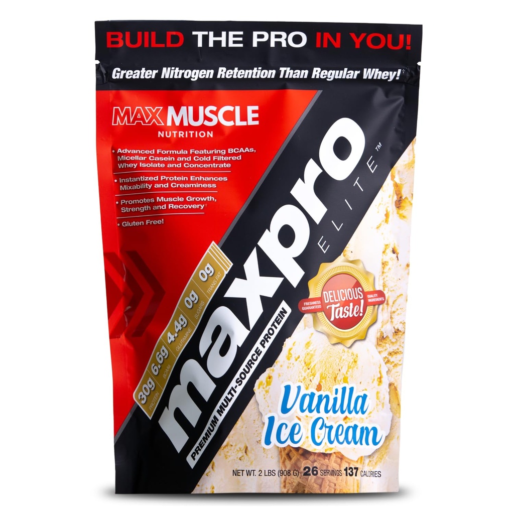 马克斯肌肉 Maxpro Elite 蛋白质 蛋白质 | 30g 蛋白质 | 0g 糖 | 6.6g BCAAs | Micellar casein 冷过滤 Whei 孤立蛋白 | 促进肌肉生长与恢复(Vanilla Ice Cream 2lb) | |