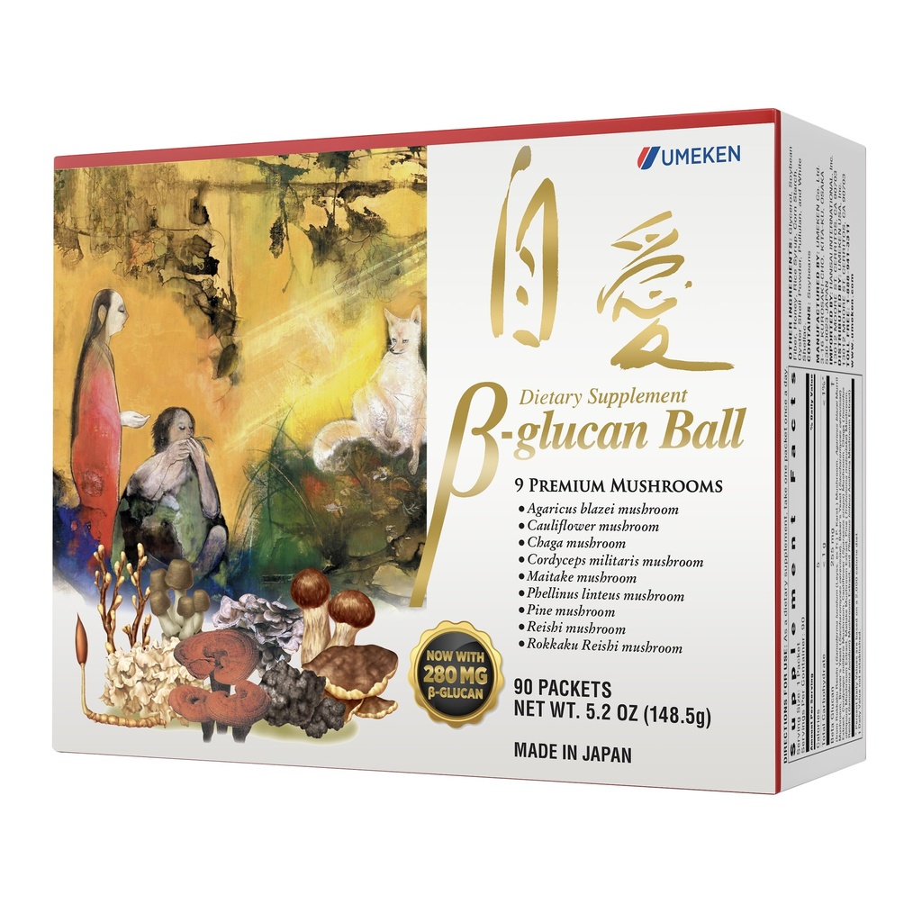 Umeken Beta Glucan, Imune Boost, 蘑菇提取, 饮食补充, 混合 9 Premium Mushro 提取包, 易取 Beta Glucan 补充, 3个月供应, 90个伯爵盒, 包装 1