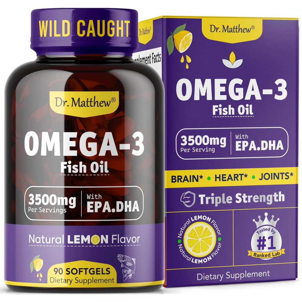 Omega-3 Fish Oil, 3500 mg, High EPA & DHA – 无鱼味,容易吞,Burpless,自然柠檬 – 支持心,脑和联合健康 – 90 Softgels – Wild Caught.