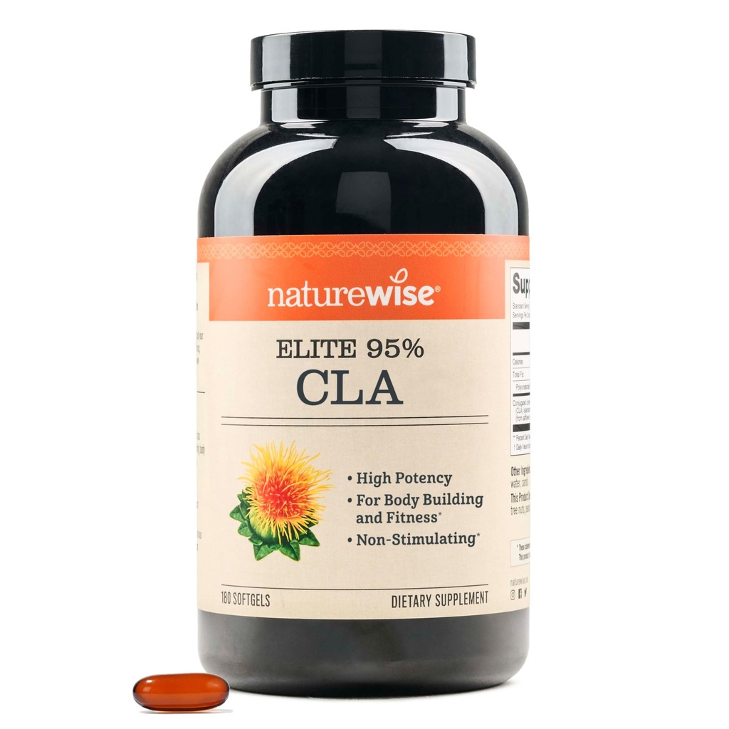 NatureWise CLA 1300 - 95% 活跃的男女杂交酸,不刺激,支持体重和适配目标 - 非GMO,Gluten Free - 180 Softgels[2-Month Supply]