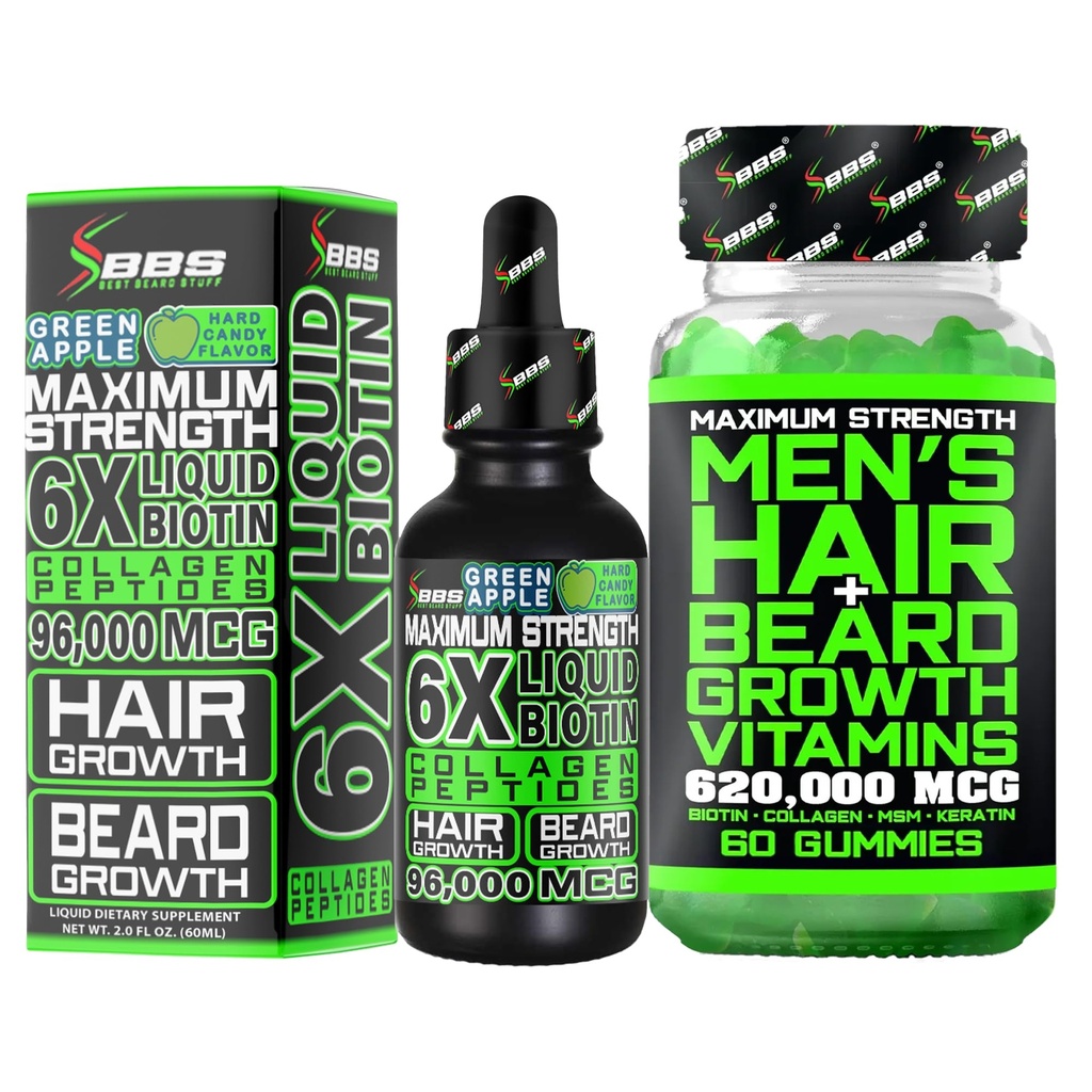 胡萝卜增生 Kit w/ 6X 液态BIOTIN 补充物 Collagen Peptides + 62万mcg 14-in-1 BIOTIN Gummys / Beard 增生维生素和毛发增生维生素 男性-在美国制定