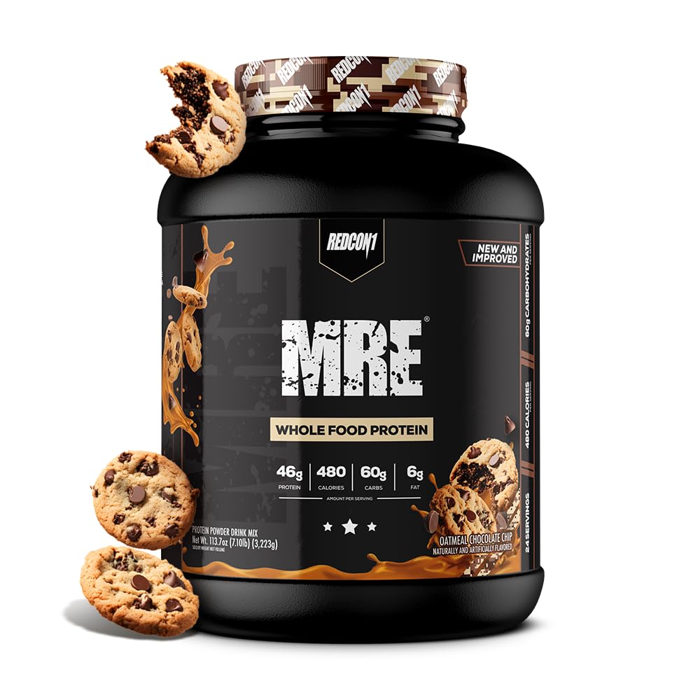REDCON1 MRE 蛋白粉,食用巧克力芯片 - 用MCT 石油和全食品制成的蛋白质替代蛋白质混合剂 - 含有天然成分的蛋白质,用于帮助肌肉恢复(25种服务)