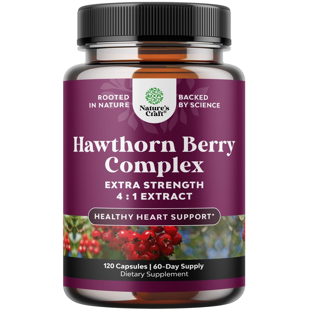 Hawthorn Berry Capsules - 纯抗氧化剂 Hawthorn Berry 配有 Leaf & Flower 摘录 4:1 健康心与消化 - 男女能量支持 - 120 计数包