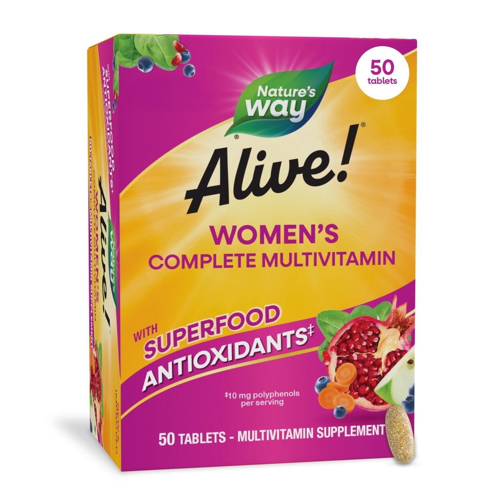 自然之道还活着! Daily Complete multivitamin for Women, 支持能量代谢, 头发, 皮肤和钉子 *, B-维生素, 超食品抗氧化剂, 50 片 (包装 May Vary)
