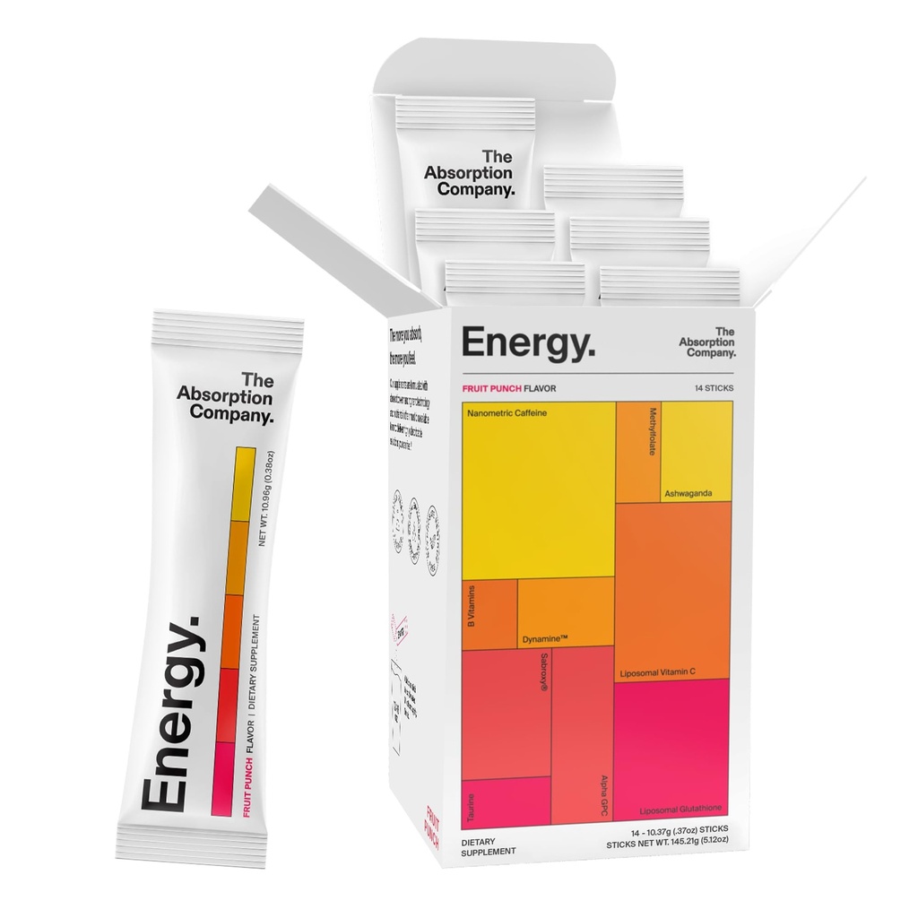 吸收公司 Energy Drink Power Mix Packets – 支持警示的清洁能源助推器 150mg天然咖啡因和维生素C – 水果冲刺Flavor, 14棒