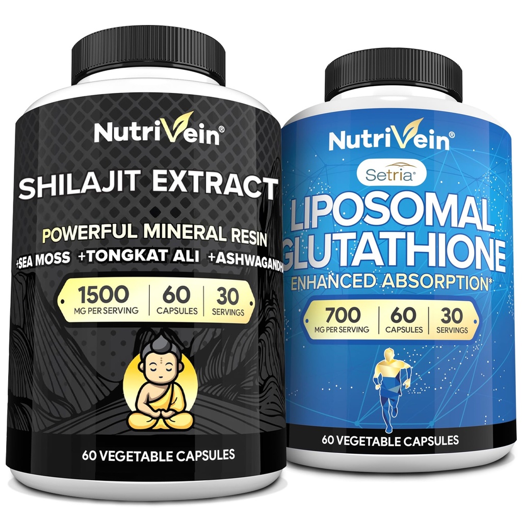 营养素 Premium Shilajit Capsules & Liposomal Glutathione 补充包: 高吸附性 Glutathione Liposomal & Shilajit Capsules for Men and Women - Liver, Detox, & Virtuality