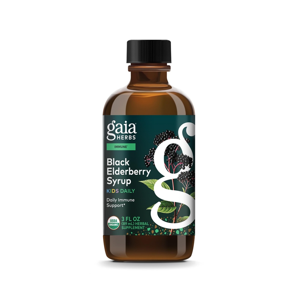 Gaia Herbs Gaia Kids 黑老莓 Syrup – 给孩子的美味的幼稚支持补充剂 - 有机黑老莓和蜂蜜 - USDA认证 - 3 Fl Oz
