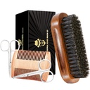Sosoon Boar Bristle Beard Groming Set for Men - 矩形笔刷, Comb, 2 胡子剪刀, 旅行包