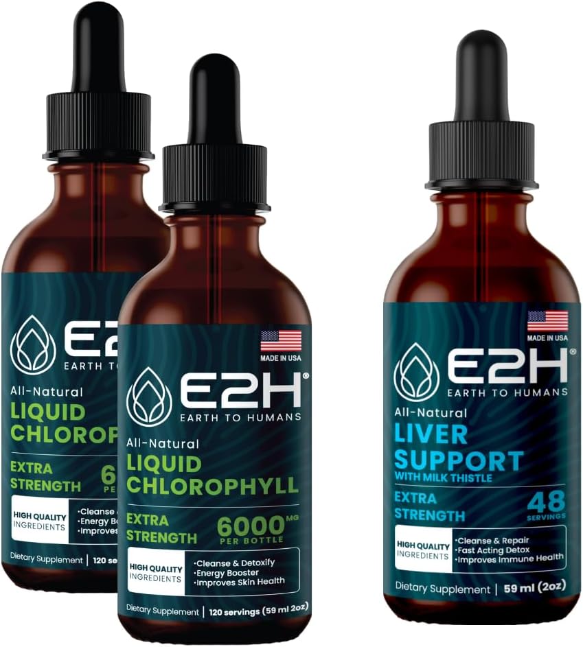 E2H:氯脂液滴(2包 - 4 Fl Oz)和肝脏支持补充剂(单瓶 - 2 Fl Oz) | Vegan, Non-GMO - (6 Fl Oz 共计) - Bundle