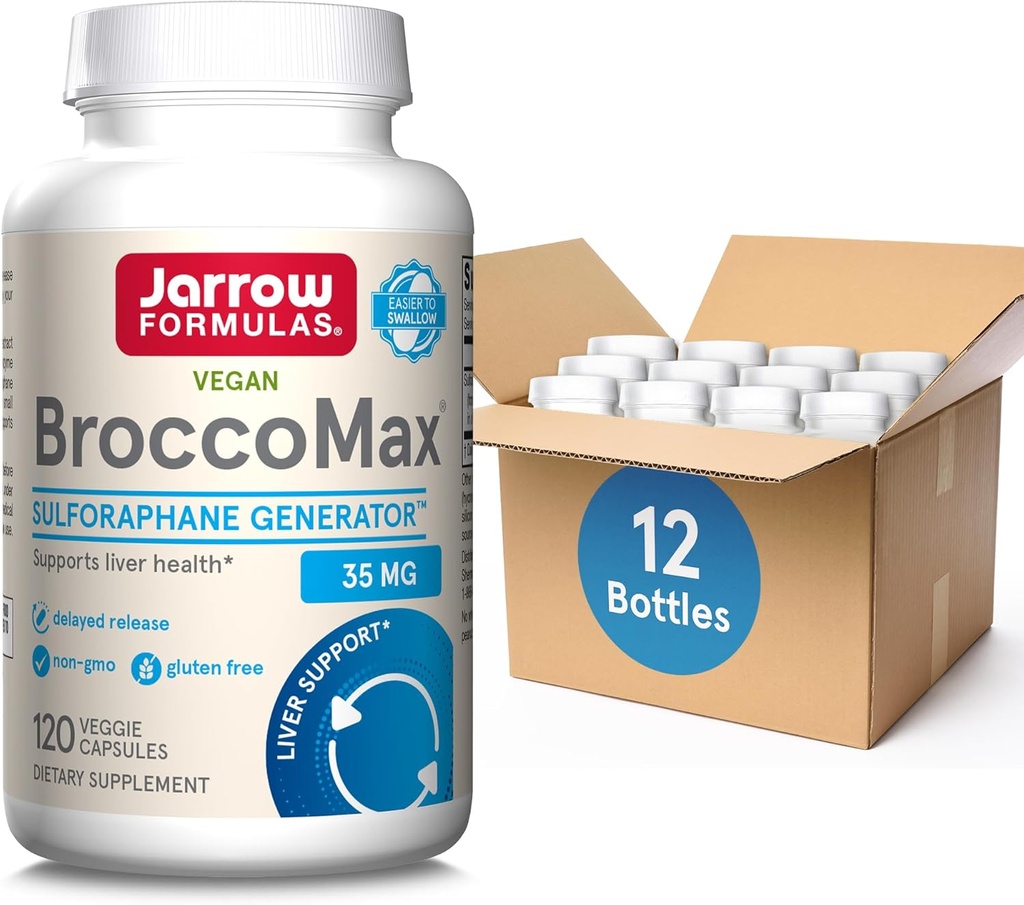 Jarrow Formules BroccoMax Sulforaphane Glucosinolate 35 MG, Sulforaphane 发电机支持肝脏健康,120 Veggie Capsules,最多60天供应,12 包