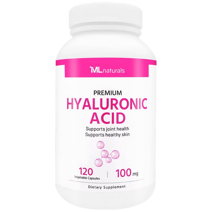ML Naturals Premium Hyaluronic Acid 100 mg 120 蔬菜罐头,每天1个(4个月供应),Premium Quality,NSF-Cerifed & cGMP-Compliant.