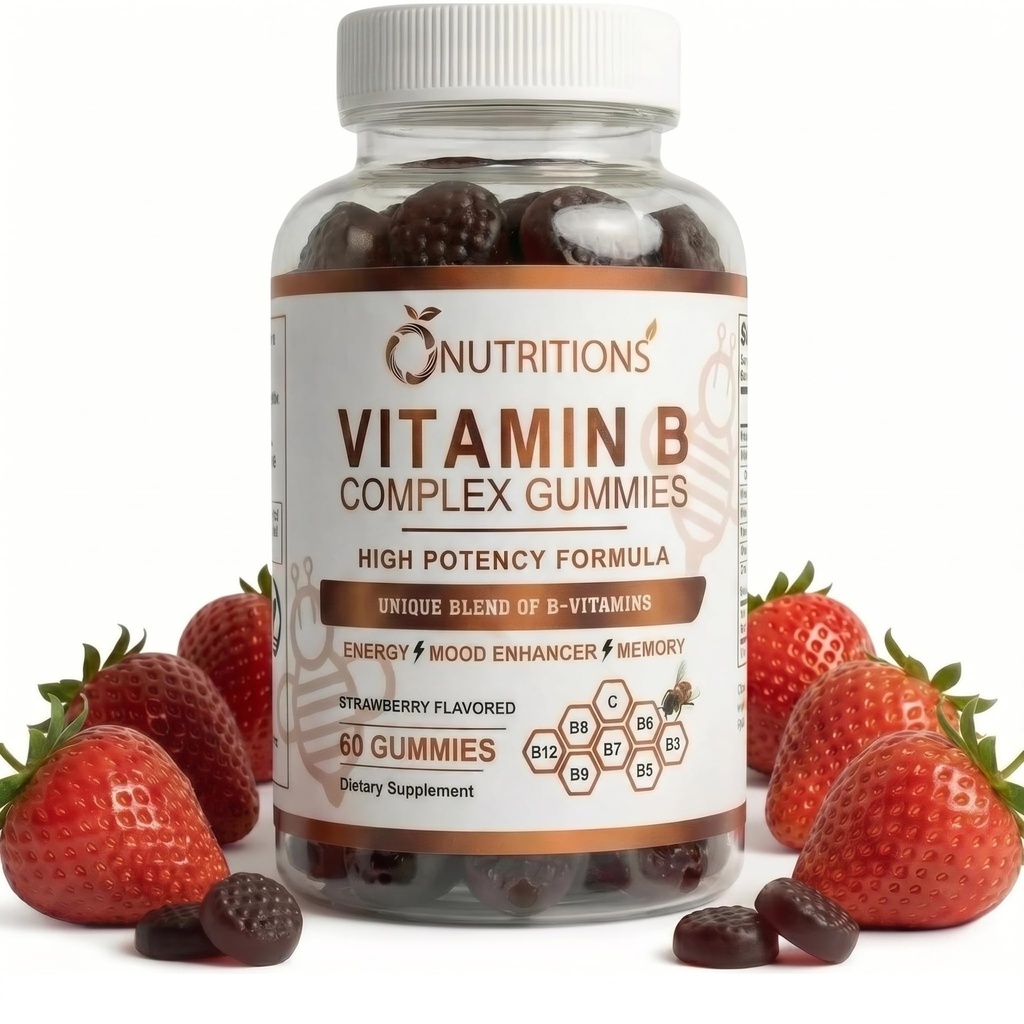 O NUTRITIONs 维生素B 复杂的女性和男性Gummys – 高概率B12(833 % DV) & Biotin – 能源,茂德和代谢支持 – Vegan 草莓 Gummy 维生素 – 60 Gummys, 2-Month 供应