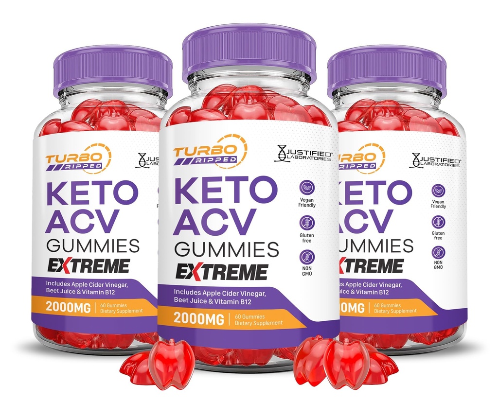 (3包) Turbo Ript Keto ACV Gummys Extreme 2000MG Turbo Ript Keto Gummys 苹果苹果苹果苹果醋 配有石榴甜菜汁粉 B12 Vegan Non GMO 180 Gummys 配制.