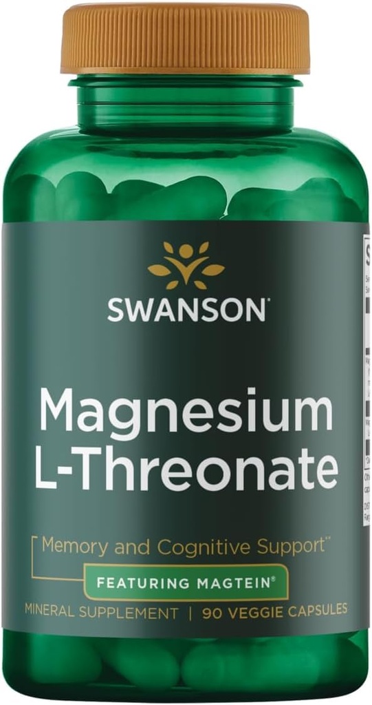 Swanson Mgnesium L-Threonate - 矿物补充品促进神经系统健康 - 可支持认知健康、学习和记忆 - (90 Veggie Capsules)