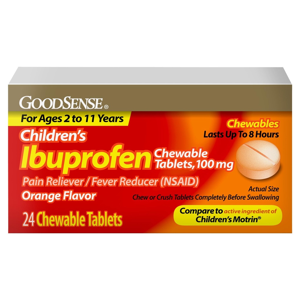 GoodSense Children's Ibuprofen Chewwable Tables, 100 mg, 24 mg, 24 Count, Pain Reliever and Fever Recepter (NSAID), 暂时减少发烧和轻伤及疼痛