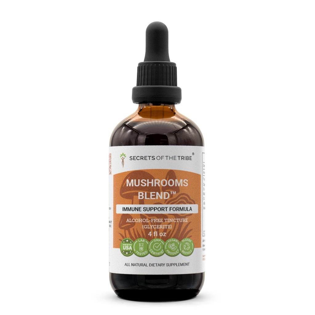 部落蘑菇的秘密 Blend无酒精,Glycerite Chaga,Shiitake, Maitake, Cordyceps, Reishi蘑菇。 Tincture,草药提取液免疫支持公式4 OZ