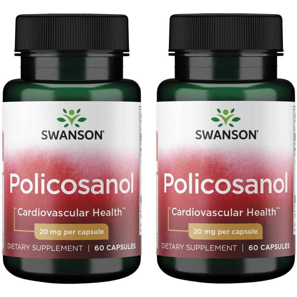 Swanson Policosanol - 补充帮助支持心血管健康 - 所有天然公式辅助 良好的心脏健康与功能 - 帮助保持健康胆固醇水平(60卡普尔,每卡20毫克) 2 Pack
