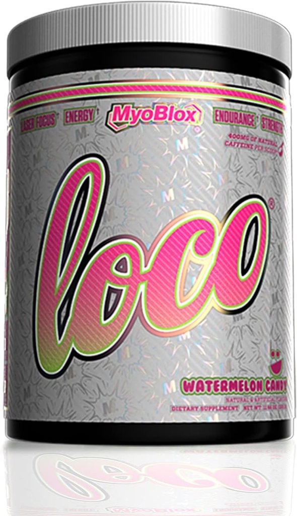 MyoBlox LOCO 工作前硝酸盐助推器 + 支持肌肉泵和增强宽度 + 能源、重点和强度 + 天然咖啡因/ Scoop( 微米糖)400毫克